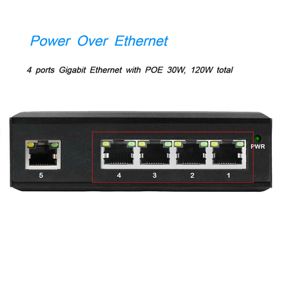 4 port POE booster tegangan DC12-48V input untuk tenaga surya dengan 1 uplink port jaringan Switch
