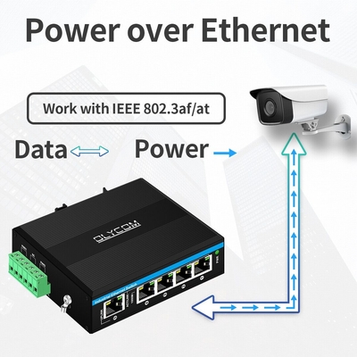 5 port Gigabit voltase booster 12-48VDC input industri POE jaringan switch