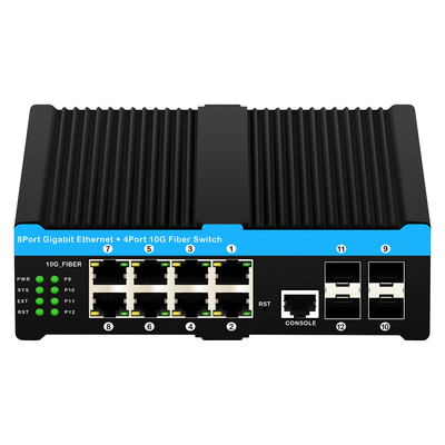 10G Industrial POE Switch 8*Gigabit POE port dengan 4*10G SFP uplink L2 Managed Network Switch