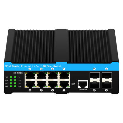 Sakelar PoE Terkelola Industri Serat 10G Gigabit Ethernet 8 Port PoE 240W Chip Realtek