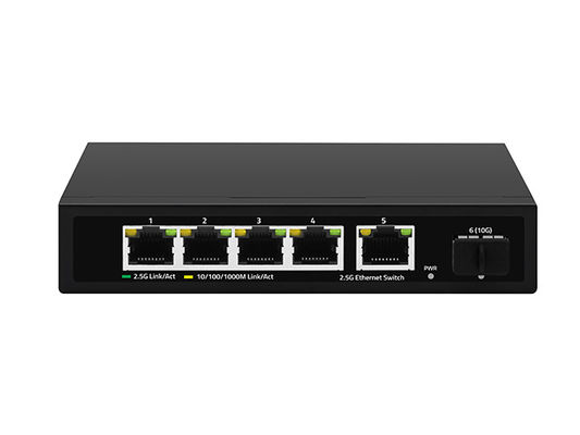 Saklar Ethernet 5 Port 2.5G 10G Fiber Uplink Tidak Terkelola Kecepatan Jaringan Auto-Sensing CE