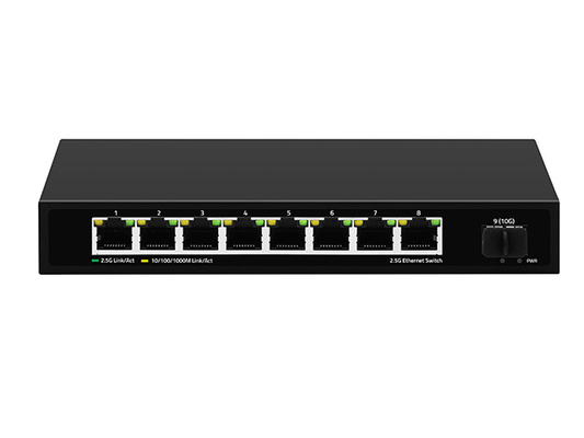 Sakelar Jaringan 8 Port 2.5G Tidak Terkelola 10G Serat DC12V Input Kecepatan Adaptif Otomatis Tanpa Kipas
