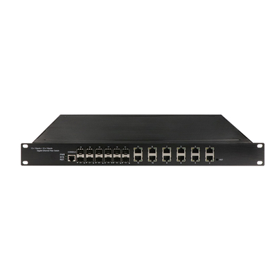 1U Rack gigabit 24 port dikelola Ethernet poe switch dengan 12 RJ45 + 12 SFP AC100-240V input switch industri