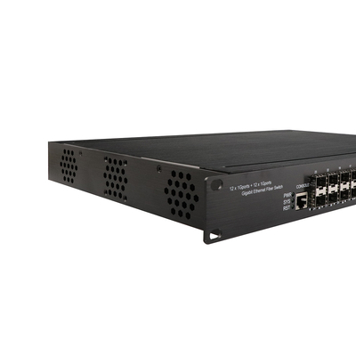 1U Rack gigabit 24 port dikelola Ethernet poe switch dengan 12 RJ45 + 12 SFP AC100-240V input switch industri