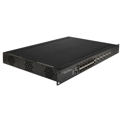 1U Rack gigabit 24 port dikelola Ethernet poe switch dengan 12 RJ45 + 12 SFP AC100-240V input switch industri