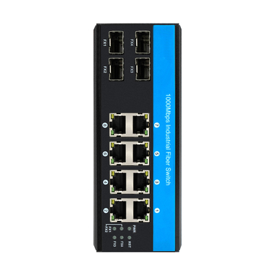 12 port 10/100/1000mbps tidak dikelola din-rail poe switch 4 port SFP+ 8 port RJ45 Ethernet switch