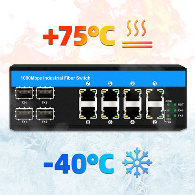 12 port 10/100/1000mbps tidak dikelola din-rail poe switch 4 port SFP+ 8 port RJ45 Ethernet switch