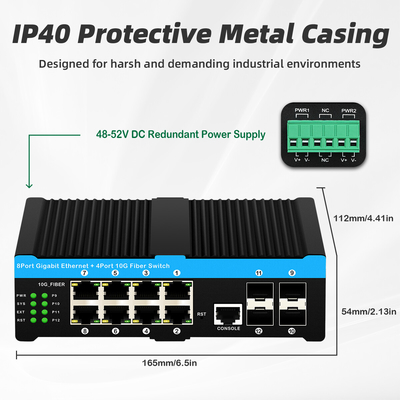12 Port 10G L2/L3 Managed Poe+ Switch 4*10G Sfp Port DC48V Dual Power Input 10g Poe Switch