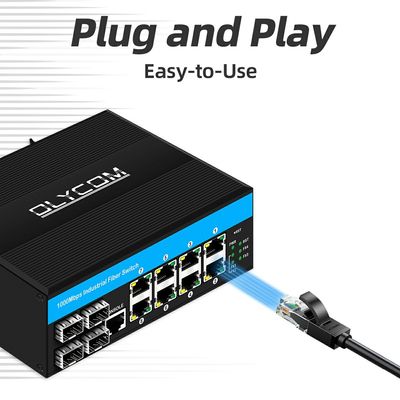 Sakelar Terkelola Gigabit 12 Port 4SFP+8RJ45 Sakelar Ethernet Terkelola Industri dengan Input Daya Ganda untuk Jaringan DIN-Rail