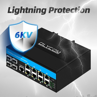 Sakelar terkelola Gigabit 12 port sakelar ethernet 4SFP+8RJ45 DIN-Rail input daya ganda