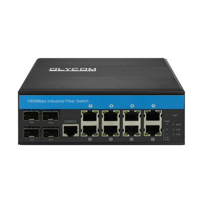 Sakelar terkelola Gigabit 12 port sakelar ethernet 4SFP+8RJ45 DIN-Rail input daya ganda