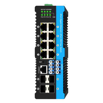 12 port 10G L2/L3 managed poe+ switch switch bypass optik 4*10G sfp +8 RJ45 din-rail ethernet switch