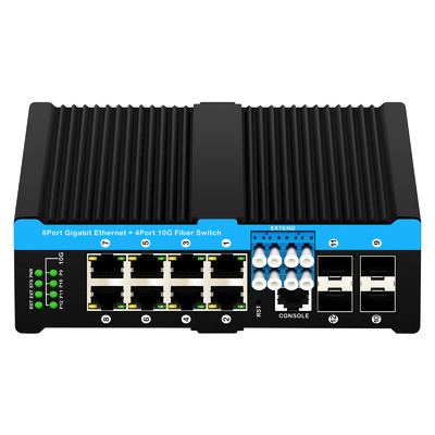 12 port 10G L2/L3 managed poe+ switch switch bypass optik 4*10G sfp +8 RJ45 din-rail ethernet switch