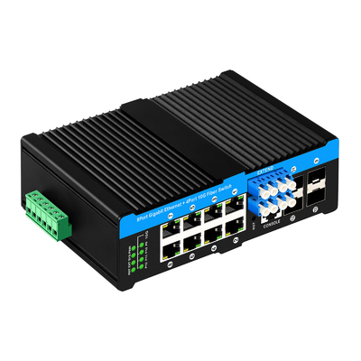 12 port 10G L2/L3 managed poe+ switch switch bypass optik 4*10G sfp +8 RJ45 din-rail ethernet switch