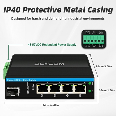 5 Port Industrial POE Network Switch DC12/24/48V Input 1SFP+4RJ45 Gigabit Ethernet Switch