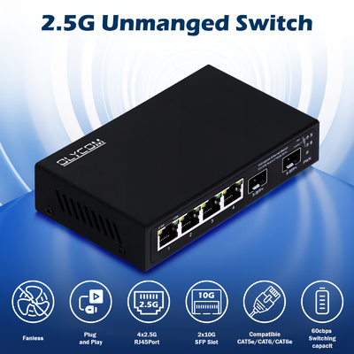 10g Ethernet switch tidak dikelola 4 port 2.5G Ethernet switch dengan 10G SFP + Port