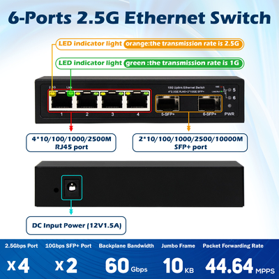 10g Ethernet switch tidak dikelola 4 port 2.5G Ethernet switch dengan 10G SFP + Port