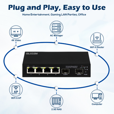 10g Ethernet switch tidak dikelola 4 port 2.5G Ethernet switch dengan 10G SFP + Port