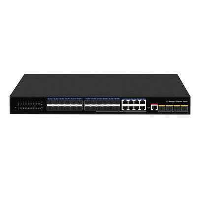 24 Port 10G L3 Managed Fiber Switch Dengan 8 Gigabit Combo SFP/RJ45 1U Rack 220V AC Input