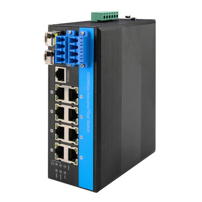 8 Port Bypass Managed Ethernet Switch 2.5G Perlindungan Optik Industri Serat DIN Dipasang