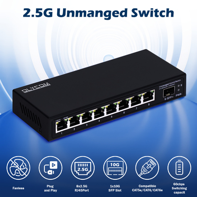 10G Ethernet Switch Unmanaged Network Switch 8*2.5G RJ45+1*10G Port SFP
