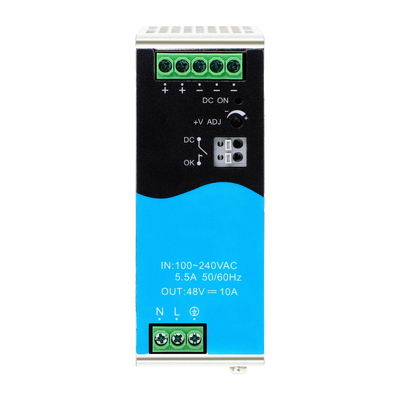 480W DIN Rail Power Supply 48V 10A Wide AC/DC Input Dengan Aktif PFC DC OK