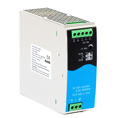 480W DIN Rail Power Supply 48V 10A Wide AC/DC Input Dengan Aktif PFC DC OK