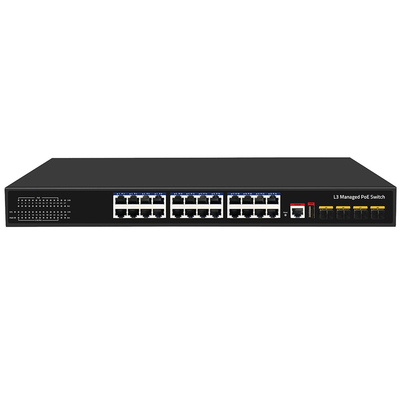 24 port poe switch 10g fiber300w anggaran usb konsol l3 dikelola input ac dikelola