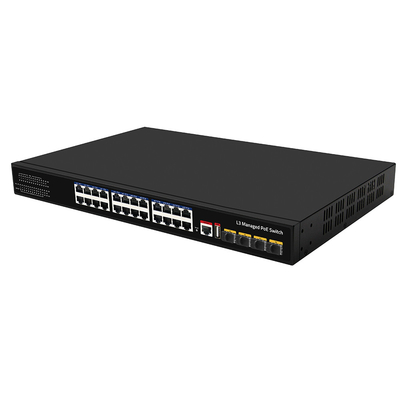 24 port poe switch 10g fiber300w anggaran usb konsol l3 dikelola input ac dikelola
