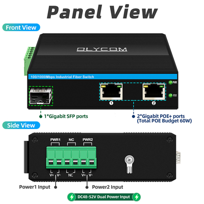 Konverter Serat Optik Mini Industrial Ethernet Switch Poe Switch DC48V Input