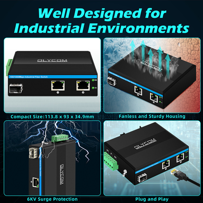 Gigabit Optical Fiber Converter DIN Network Switch DC12-52V Dual Power Input