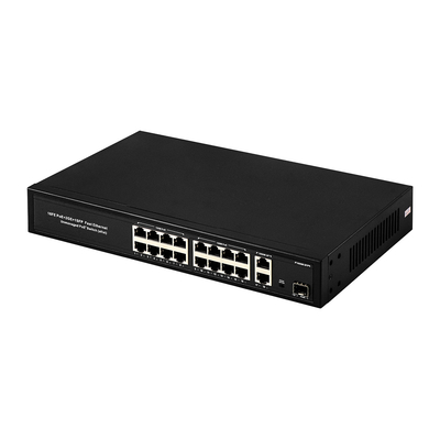 16 Port Gigabit Poe Switch Fiber Network Switch diperpanjang 250m 300W