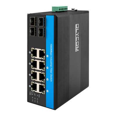 12 Port Industrial Ethernet Switch DIN Network Switch 4SFP+8RJ45 DC12-52V Suplai Daya Ganda