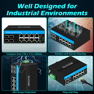 12 Port Industrial Ethernet Switch DIN Network Switch 4SFP+8RJ45 DC12-52V Suplai Daya Ganda