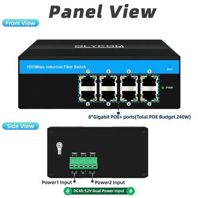 8 Port Poe Switch E-Mark Gigabit Industrial Ethernet Switch IP40 untuk penggunaan luar ruangan