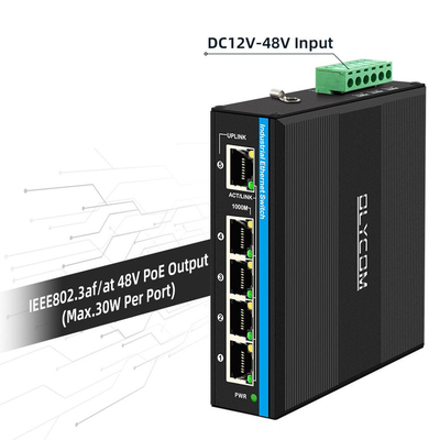 Sakelar PoE Bertenaga Surya atau Baterai 4 Port Gigabit Jaringan Input Ganda 12V/24V/48VDC CE