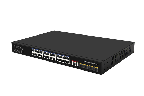 Sakelar Ethernet Fiber Terkelola L3 10G 24 Port Poe Sakelar 400W 4*10G Port Fiber + 24*Port RJ45 POE