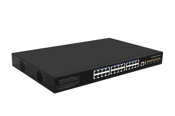 Sakelar Ethernet Fiber Terkelola L3 10G 24 Port Poe Sakelar 400W 4*10G Port Fiber + 24*Port RJ45 POE