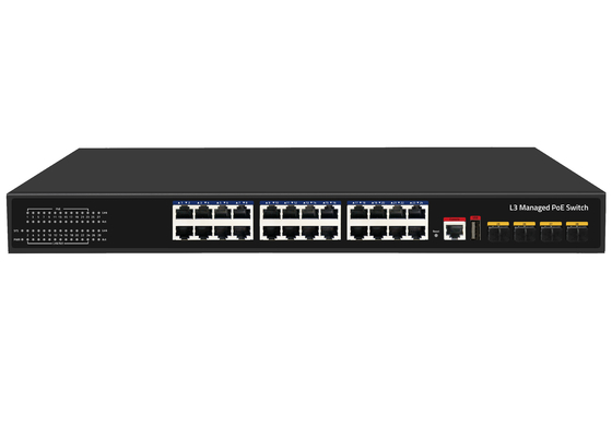Sakelar Ethernet Fiber Terkelola L3 10G 24 Port Poe Sakelar 400W 4*10G Port Fiber + 24*Port RJ45 POE