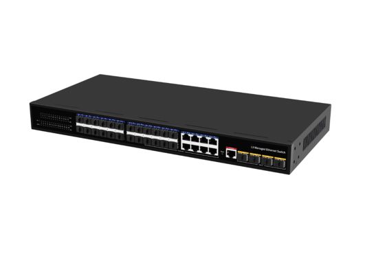 Sakelar Ethernet Desktop 10G L3 Managed Optical Fiber Switch 24*1.25G Port RJ45 + 4*10G Port SFP+ Fiber