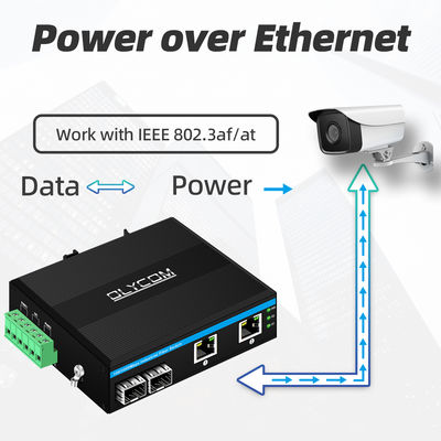 Saklar POE Industri dengan 2 Port SFP + 2 Port RJ45 Perlindungan Lonjakan 6KV dan Input Daya DC48V untuk Penggunaan Luar Ruangan
