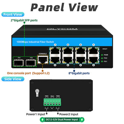 Rugged Managed Ethernet Switch chipset Vitesse 2 SFP 8 RJ45 switch Ethernet industri dengan manajemen SNMP