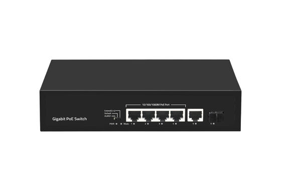 Sakelar PoE 4 Port Gigabit 65W sakelar jaringan serat untuk bisnis