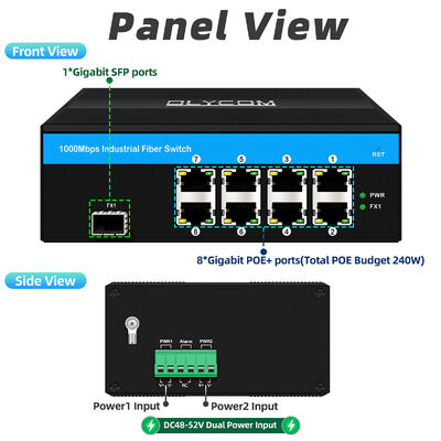 8 Port Industrial POE Switch dengan 6KV Surge Protection dan 240W Total Budget untuk CCTV Systems