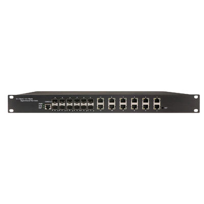 Sakelar Terkelola 1U Rak 24 Port dengan 12 Port RJ45+12 SFP Kelas Keamanan IP30 dan Sakelar Ethernet Industri IEEE802.3az EEE