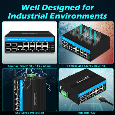 Industrial POE Switch dengan 8 Port POE 4 Port SFP dan Switcher Jaringan yang Dikelola Chip Vitesse