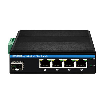 Saklar Ethernet Cepat 5 Port Industri Tanpa Kelola SFP Fiber Tanpa Kipas Peringkat IP40 DC12V