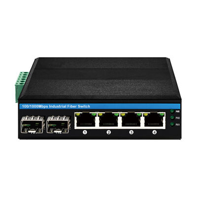 6 Port Industrial Edge Switch 10/100Mbps SFP Fiber Tanpa Manajemen Dudukan DIN CE