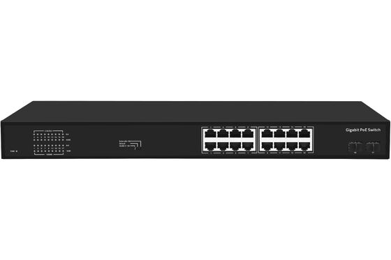 16 Port Gigabit PoE Switch 1G Fiber Uplinks Single AC Input 300W Anggaran CE Fanless