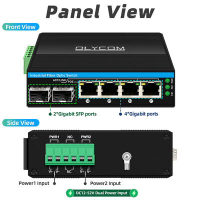 Industrial Unmanaged POE Switch dengan 2SFP+4RJ45 Port, 6KV Surge Protection, dan Wide Temperature Range (-40°C sampai +75°C)